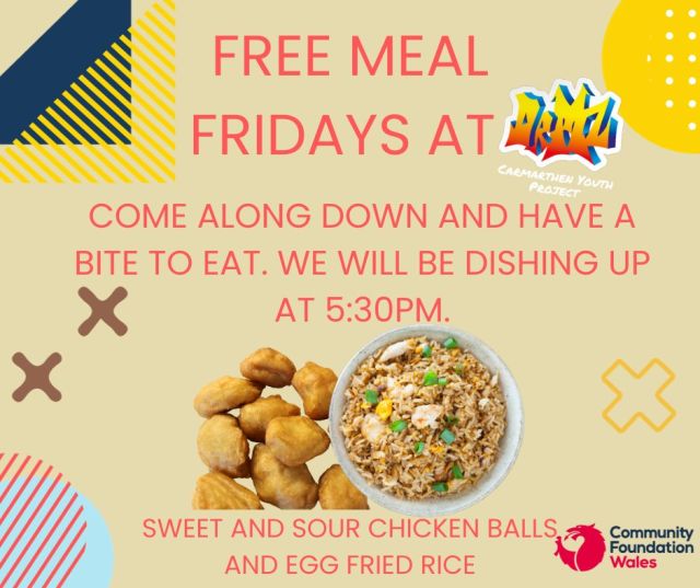 Don't forget its Free meal Friday tomorrow 🍽Head on down for 17:30 where we will be dishing up 😀Pop in and get out of the rain and enjoy a warm meal 👌#CommunitiesTogether #communityfoundationwales #freemealfriday