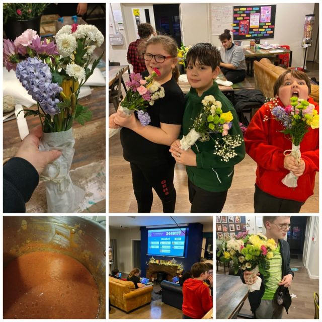 Tonight we made bouquets for our families, prepared the soup for this week's free meal Friday and ended the night prestige our knowledge of flags, Ninjago, Minecraft and logos on Blooket.