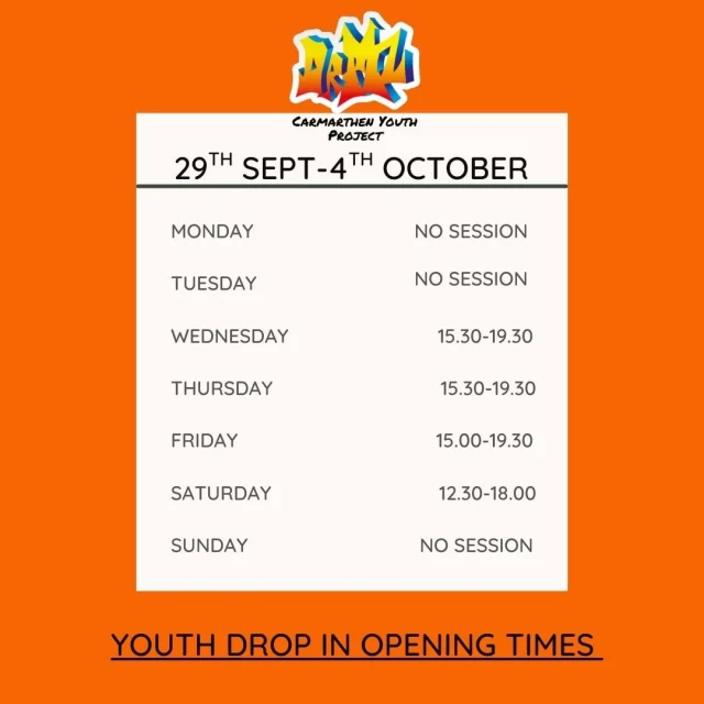 Here are our opening times for our Youth Drop in next week.