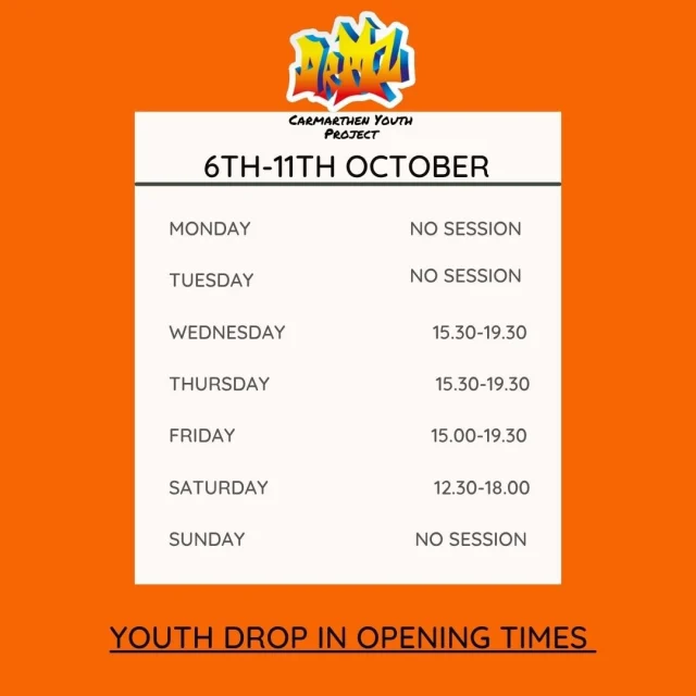 Here are our opening times for our youth drop in next week.