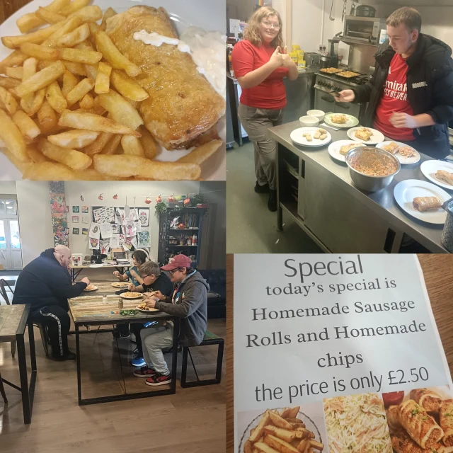 On Saturday, young people were given the challenge of making something with puff pastry. They chose to run a mini social enterprise selling a special of sausage roll and chips which was very popular.